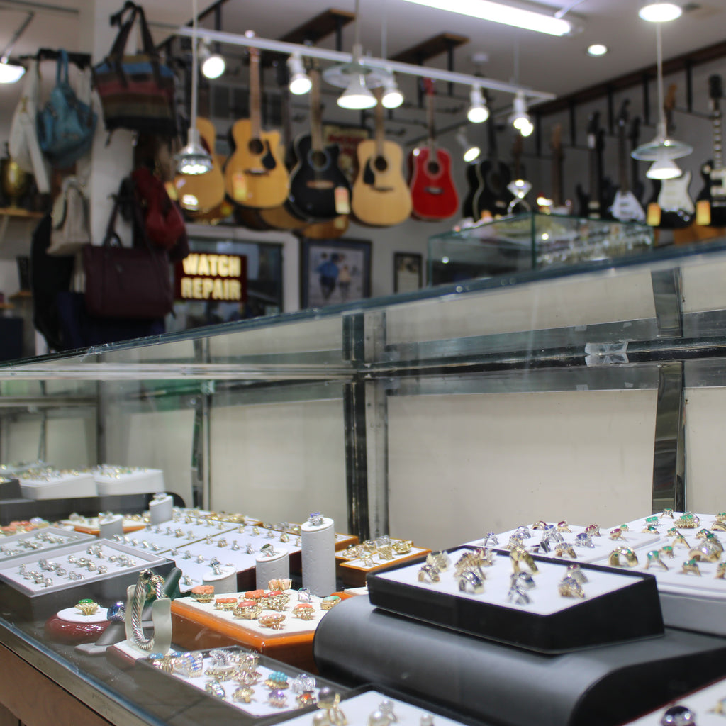 Jewelry displayed inside Howard Pawn